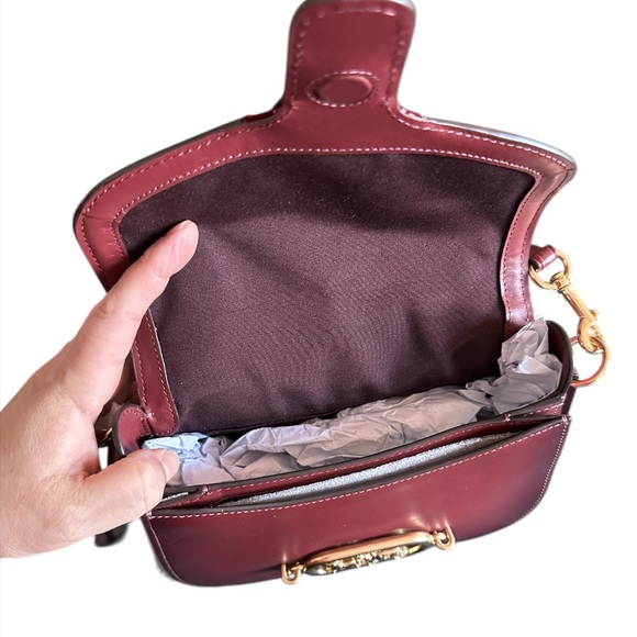 Coach Elle Saddle Bag with Signature Chain Print Style #F38111 in Burgundy Red - Picture 7 of 11